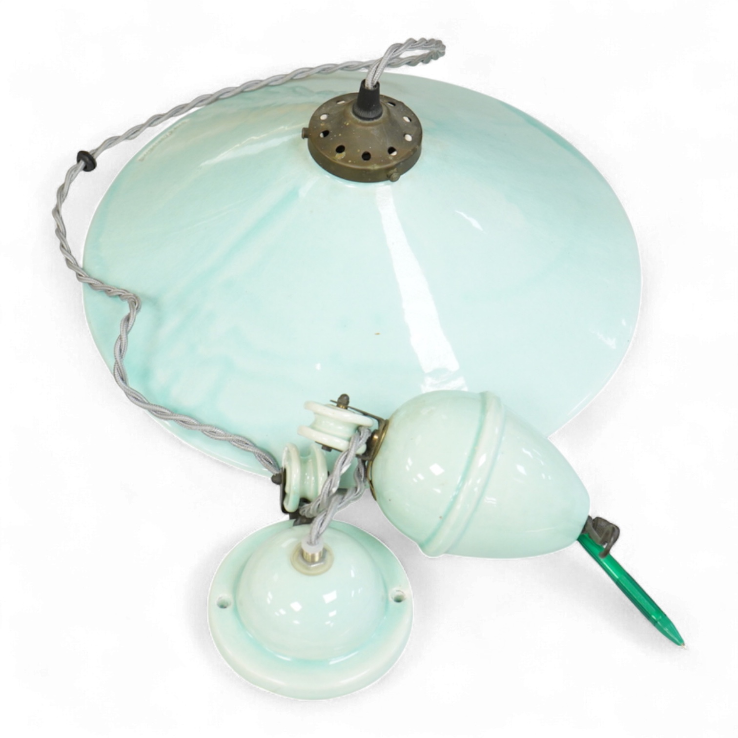 A French eathernware 'rise and fall' light fitting